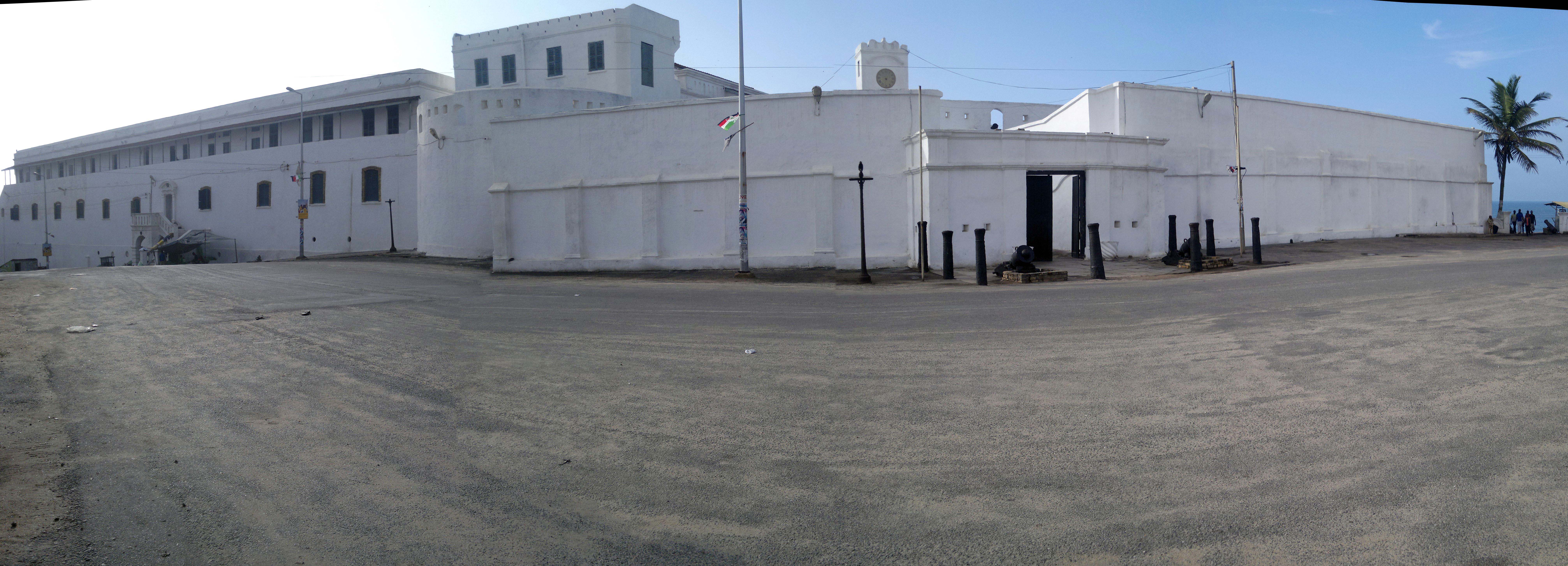 Panoramic exterior view of Cape Coast Castle in Ghana